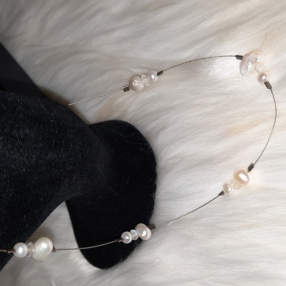 Sterling & Pearl station gemstone necklace lobster clasp 925 - Picture 5 of 8